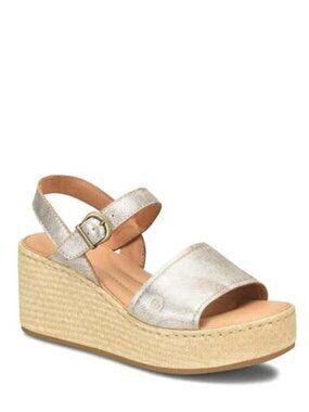 Born Santos Sandals Leather Platform Wedge Heel Light Gold Size 10 NEW